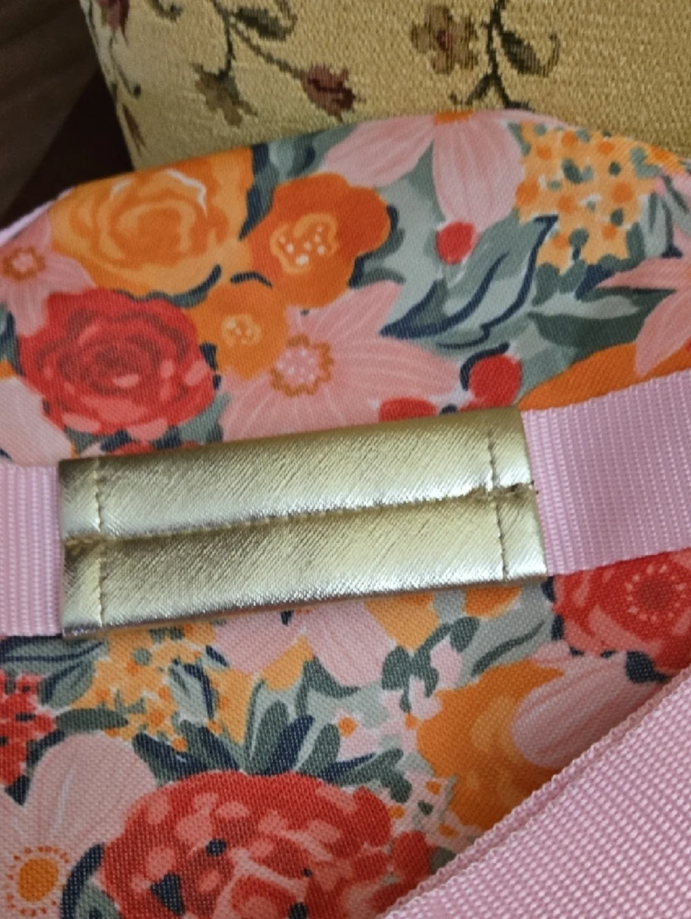 Source Unknown Pink Floral Canvas Bucket Travel Bag with Orange Accents - Picture 2 of 6